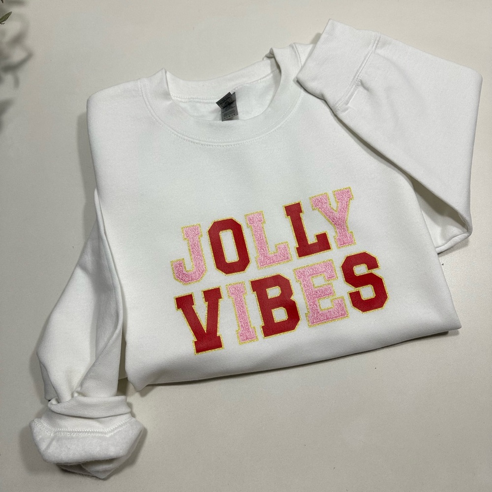 Christmas Jolly Vibes Gildan White Sweatshirt
